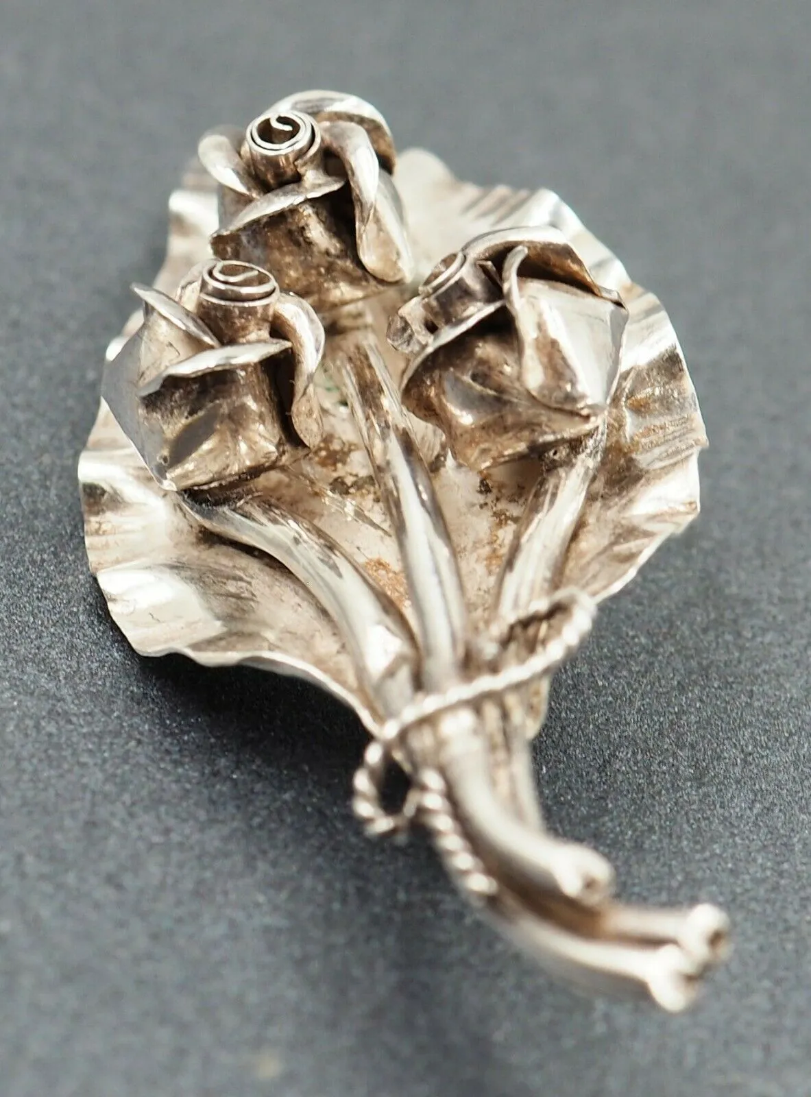 925 Sterling Silver Flower & Leaf  Brooch