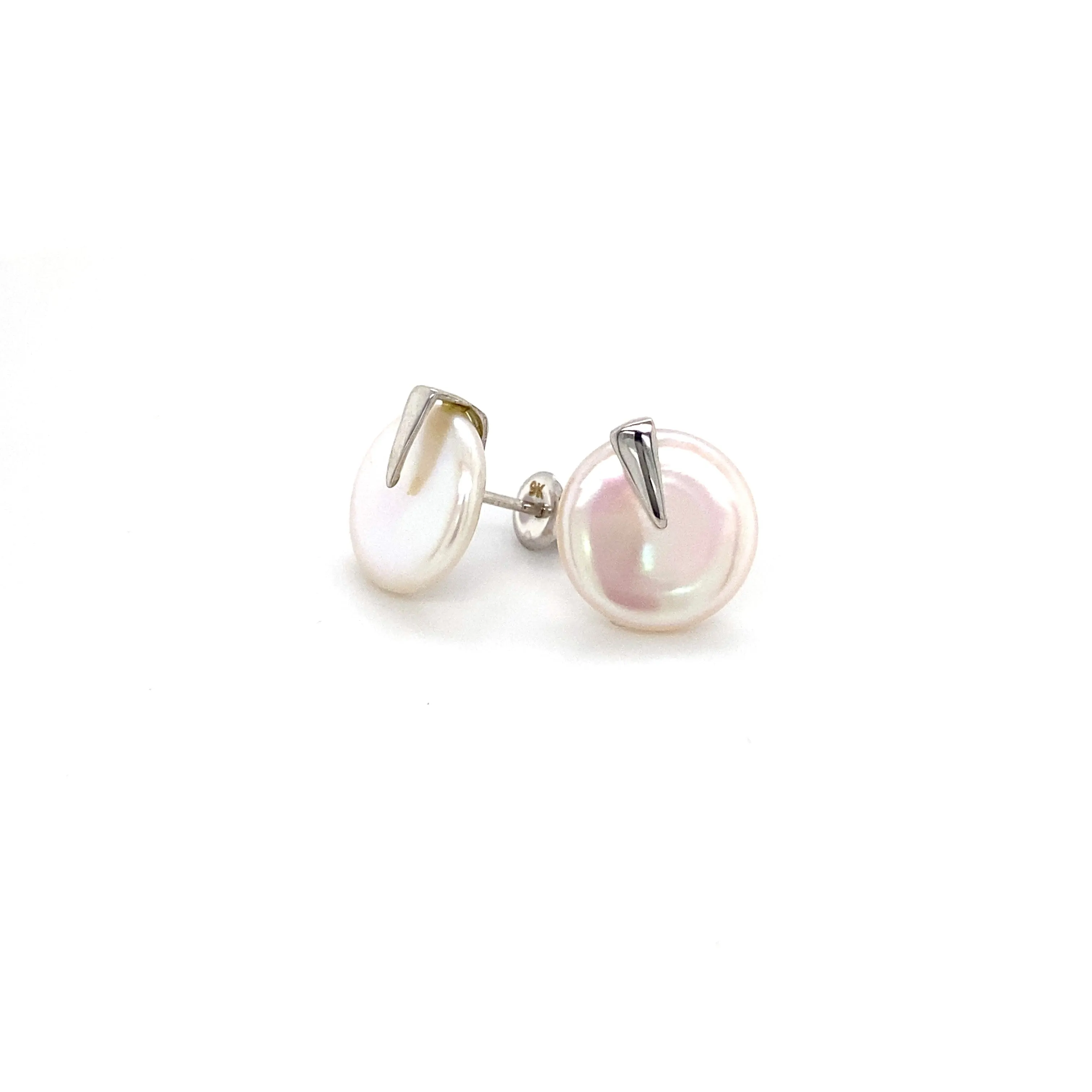 9ct White Gold (Coin) Pearl Earrings