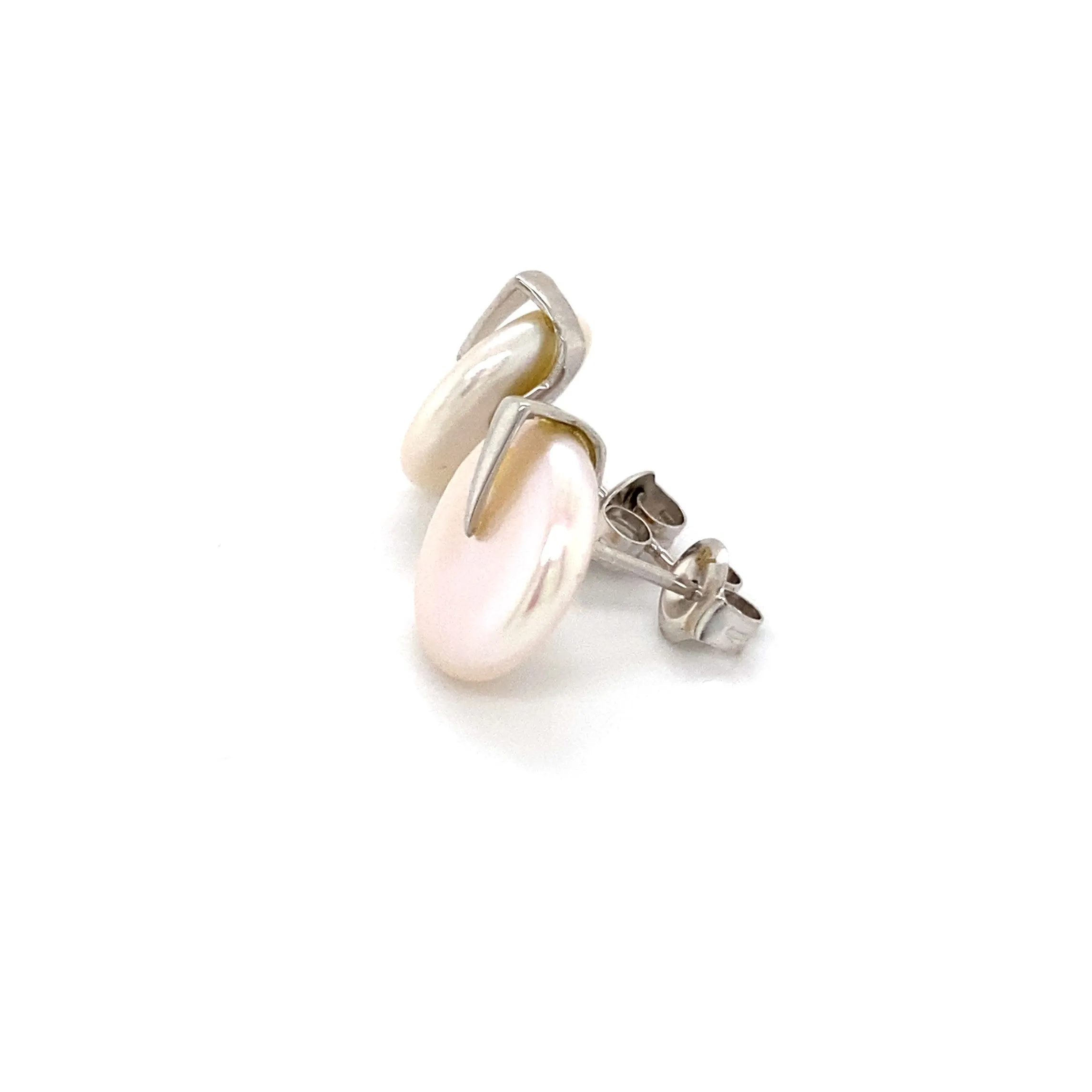 9ct White Gold (Coin) Pearl Earrings