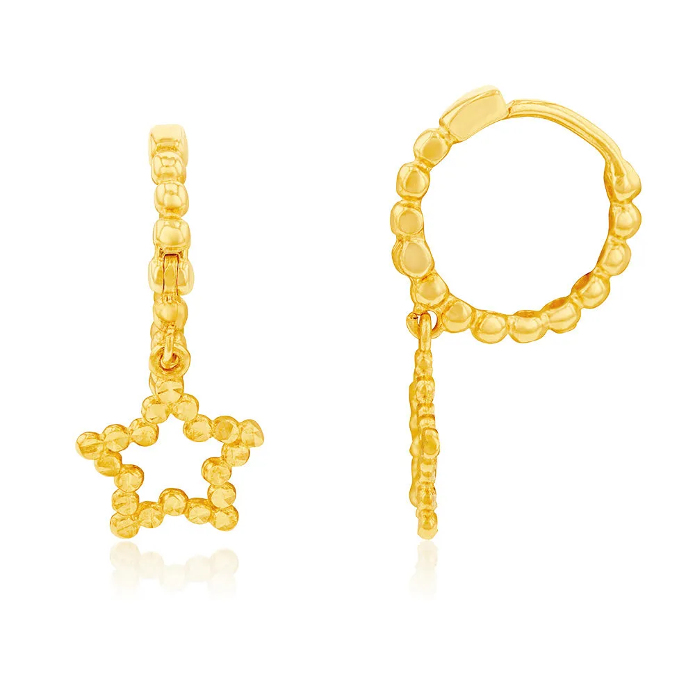 9ct Yellow Gold Star On Fancy Sleeper Earrings