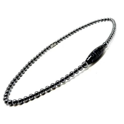 Accents Kingdom Men's 9 Eye Tibetan Dzi Bead Magnetic Hematite Necklace 20" B