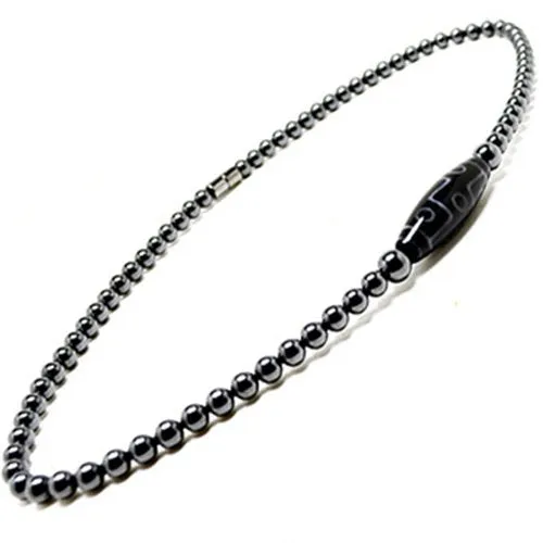 Accents Kingdom Men's 9 Eye Tibetan Dzi Bead Magnetic Hematite Necklace 20" B