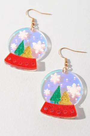 Acrylic Holiday Snow Globe Dangle Earrings