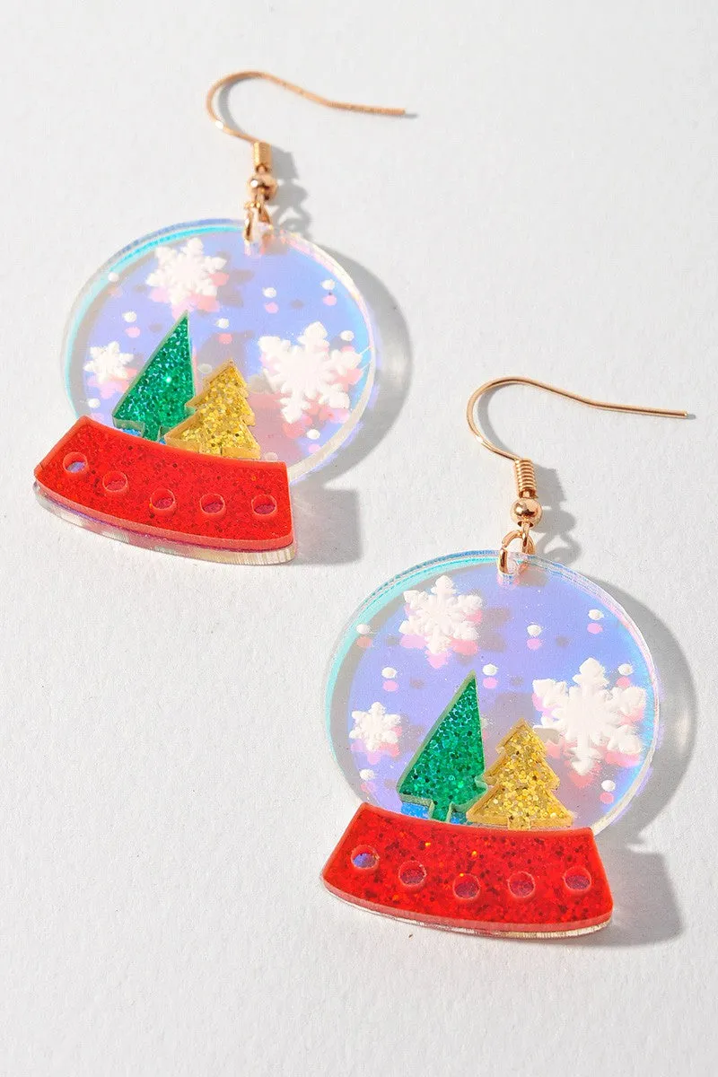 Acrylic Holiday Snow Globe Dangle Earrings