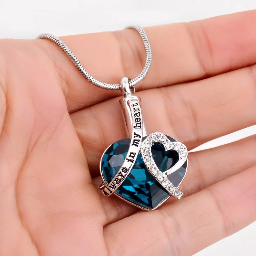 Always in my heart Locket screw Heart cremation memorial ashes urn birthstone necklace jewelry keepsake pendant