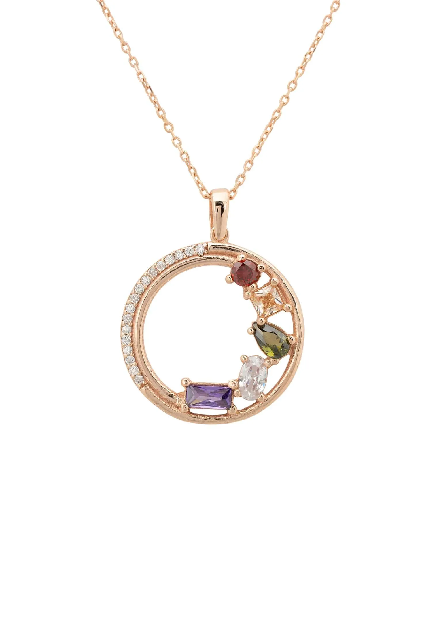 Amalfi Half Halo Baguette Necklace Rosegold