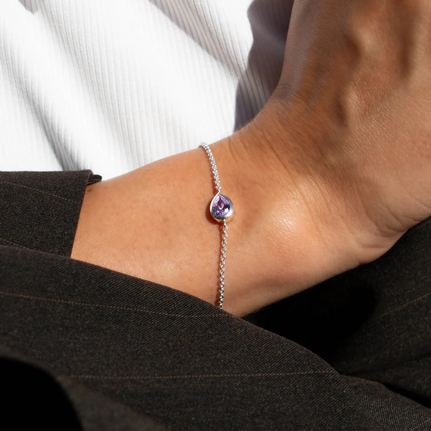 Amethyst Pear Chain Bracelet