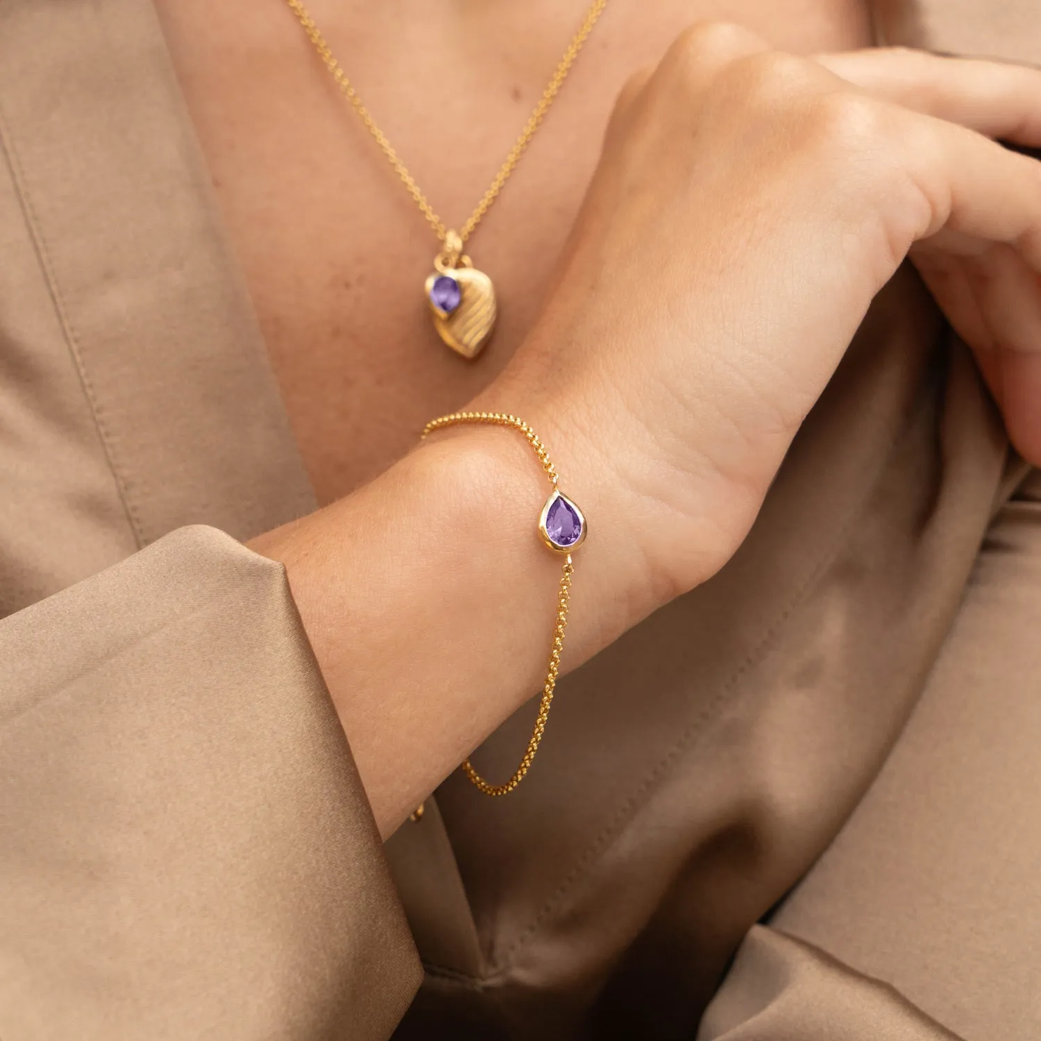 Amethyst Pear Chain Bracelet