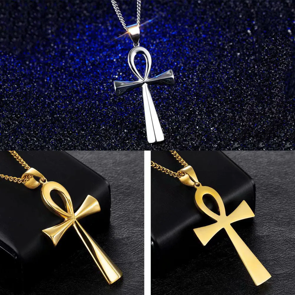 Amulet Pendant Egyptian Ankh Crucifix Necklaces Pendants Stainless Steel Symbol of Life Cross Necklaces Jewelry Gifts Chains