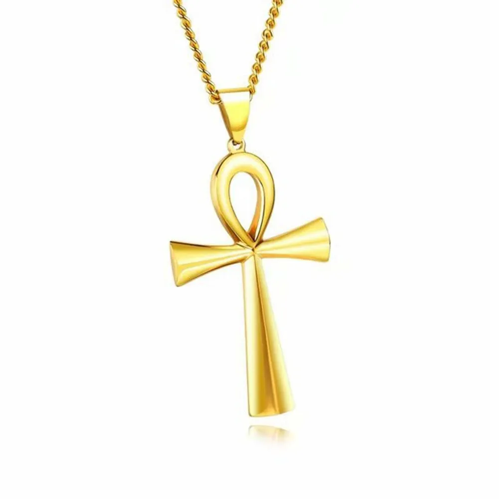 Amulet Pendant Egyptian Ankh Crucifix Necklaces Pendants Stainless Steel Symbol of Life Cross Necklaces Jewelry Gifts Chains