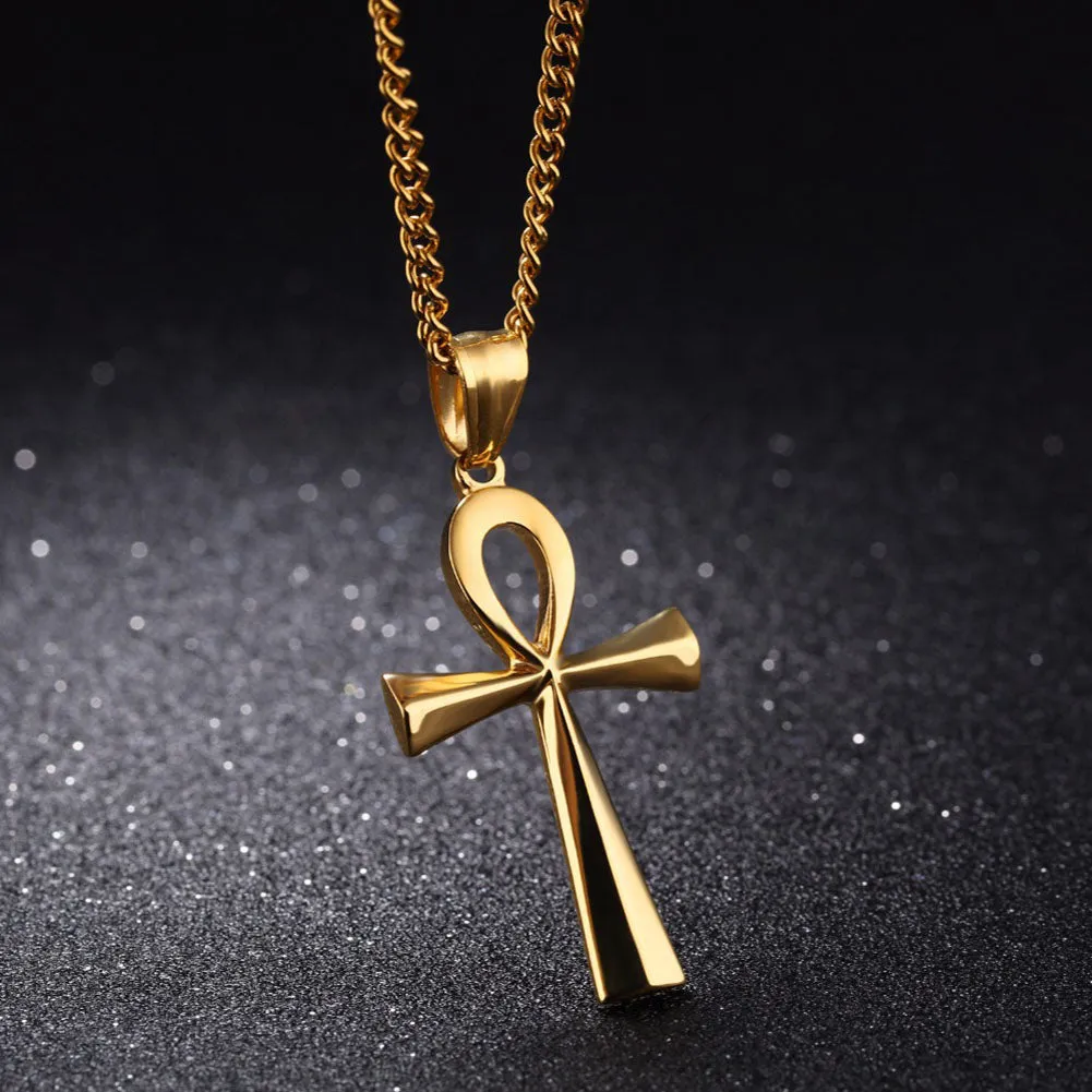 Amulet Pendant Egyptian Ankh Crucifix Necklaces Pendants Stainless Steel Symbol of Life Cross Necklaces Jewelry Gifts Chains