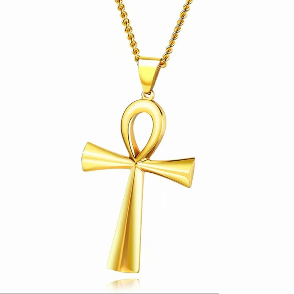 Amulet Pendant Egyptian Ankh Crucifix Necklaces Pendants Stainless Steel Symbol of Life Cross Necklaces Jewelry Gifts Chains