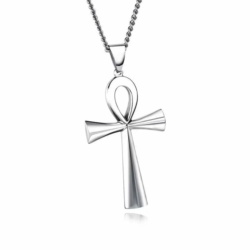 Amulet Pendant Egyptian Ankh Crucifix Necklaces Pendants Stainless Steel Symbol of Life Cross Necklaces Jewelry Gifts Chains