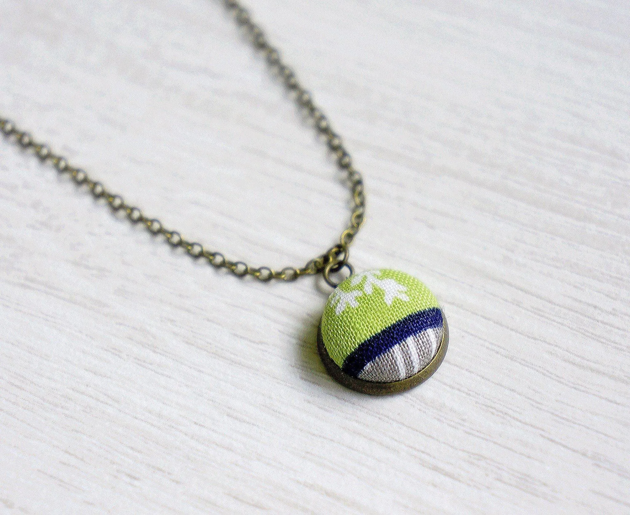 Anemone Spring Handmade Fabric Button Necklace