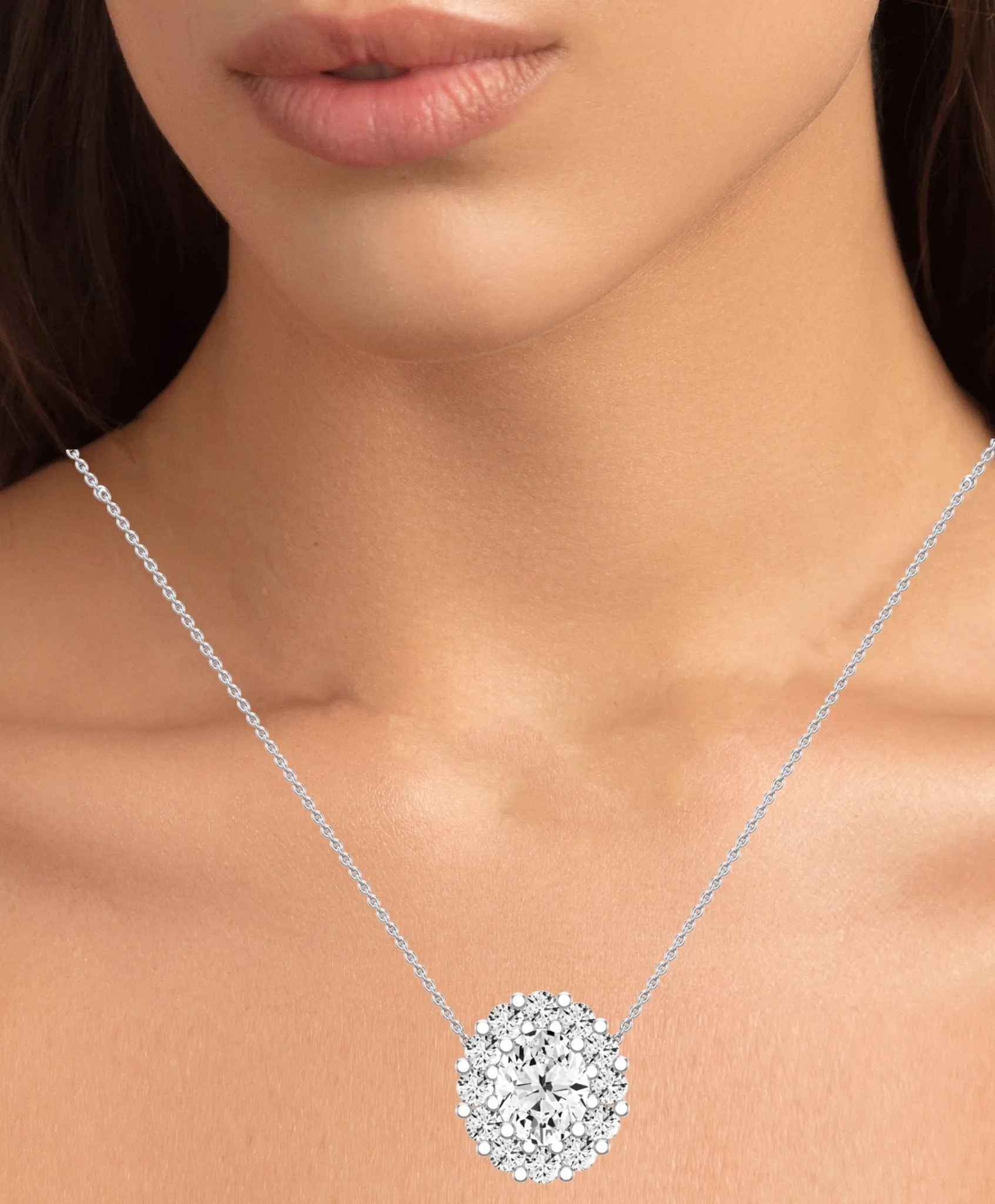 Angelwing Oval Cut Lab Diamond Halo Necklace