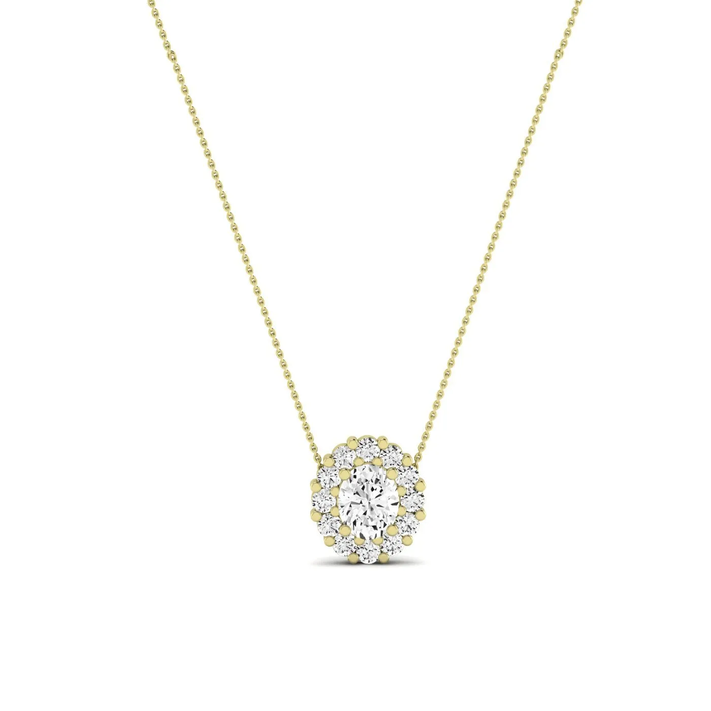 Angelwing Oval Cut Lab Diamond Halo Necklace