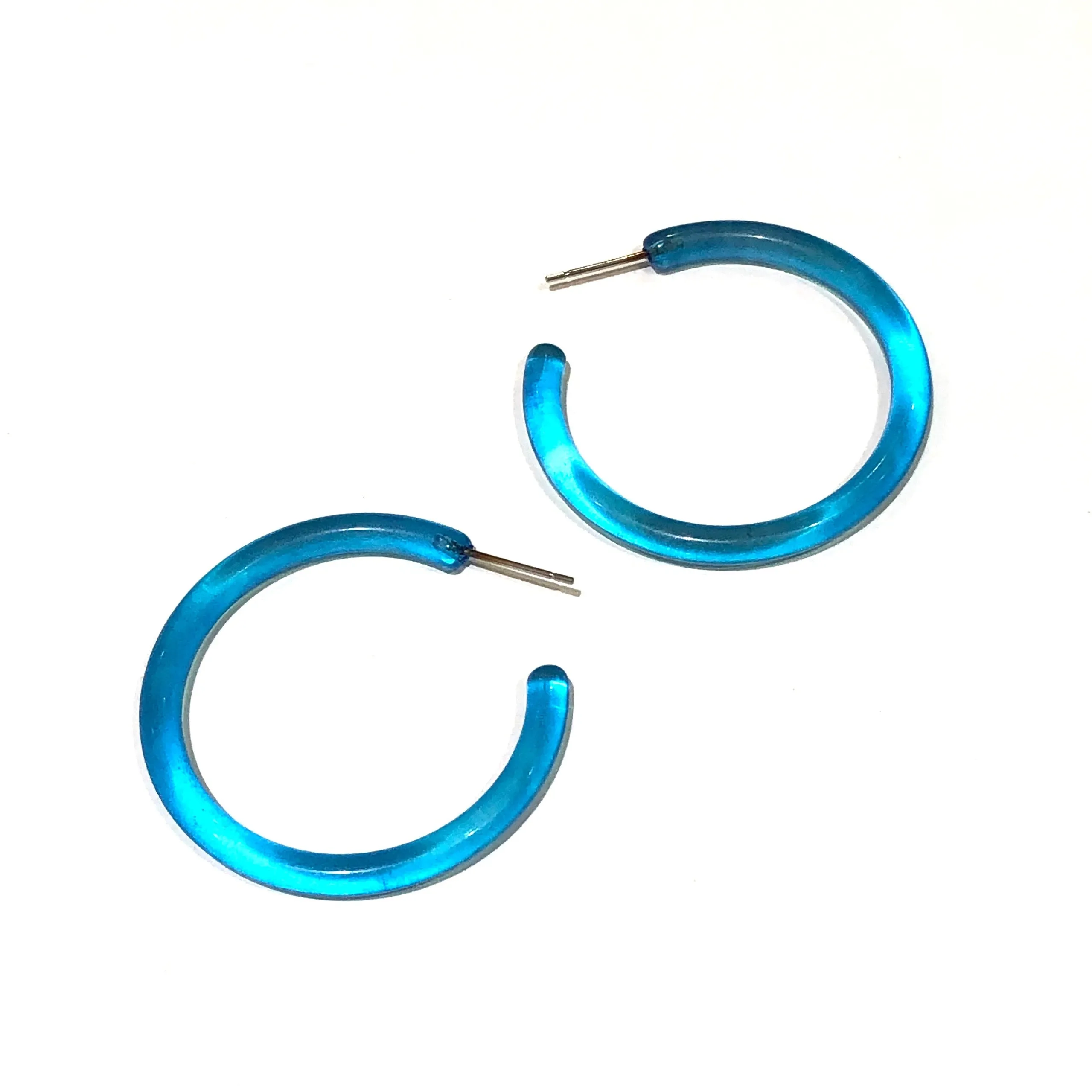 Aqua Blue Jelly Hoop Earrings - 1.5"