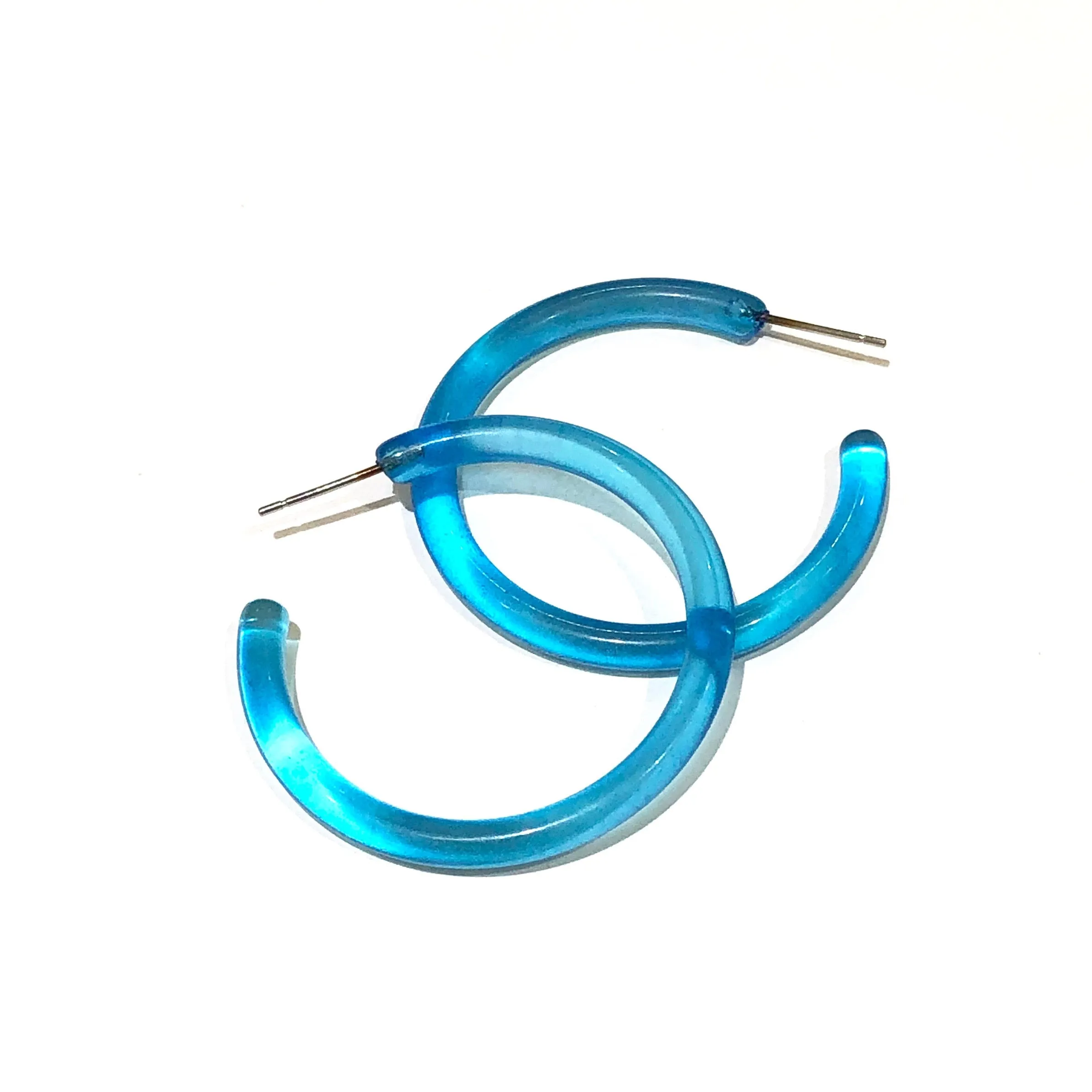 Aqua Blue Jelly Hoop Earrings - 1.5"