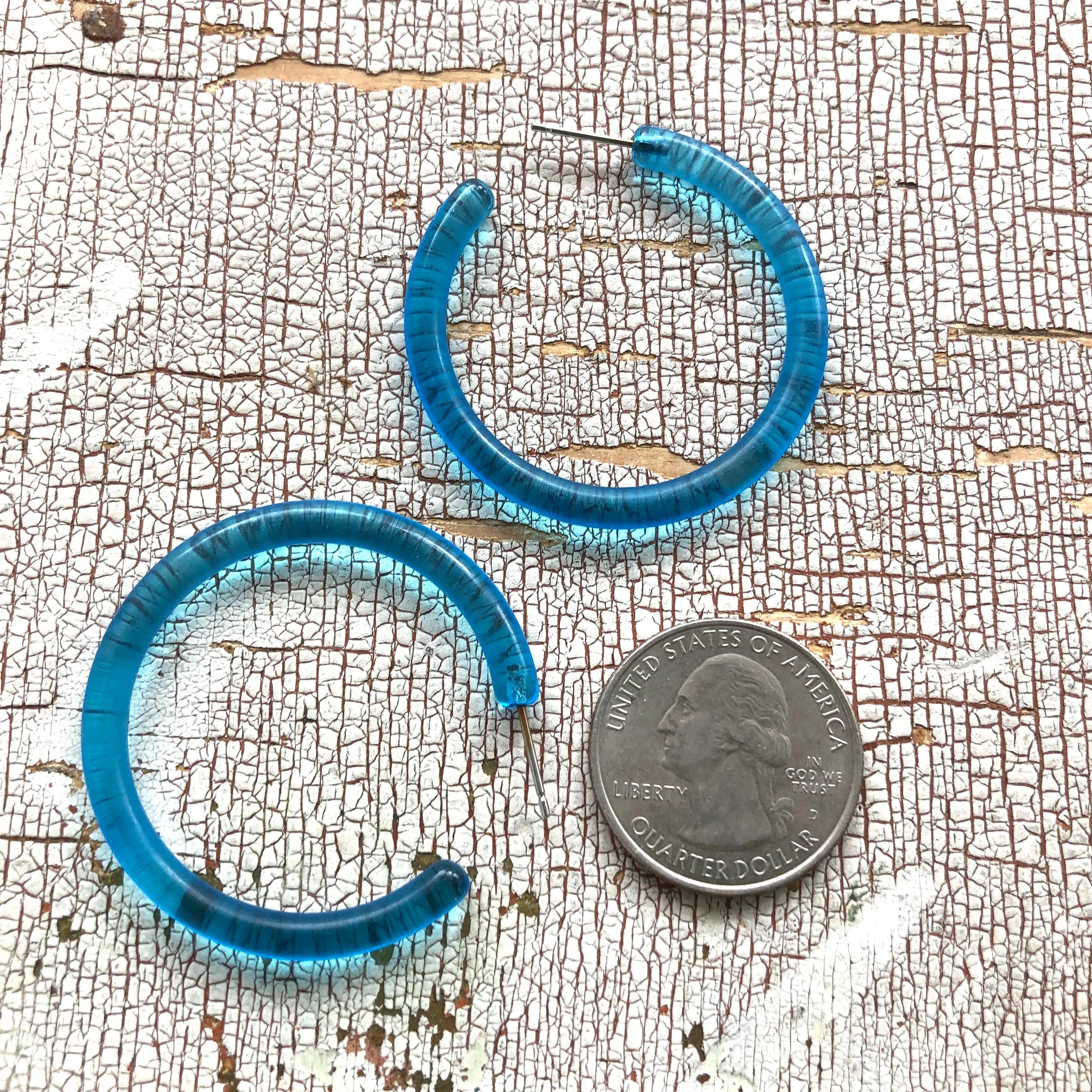 Aqua Blue Jelly Hoop Earrings - 1.5"