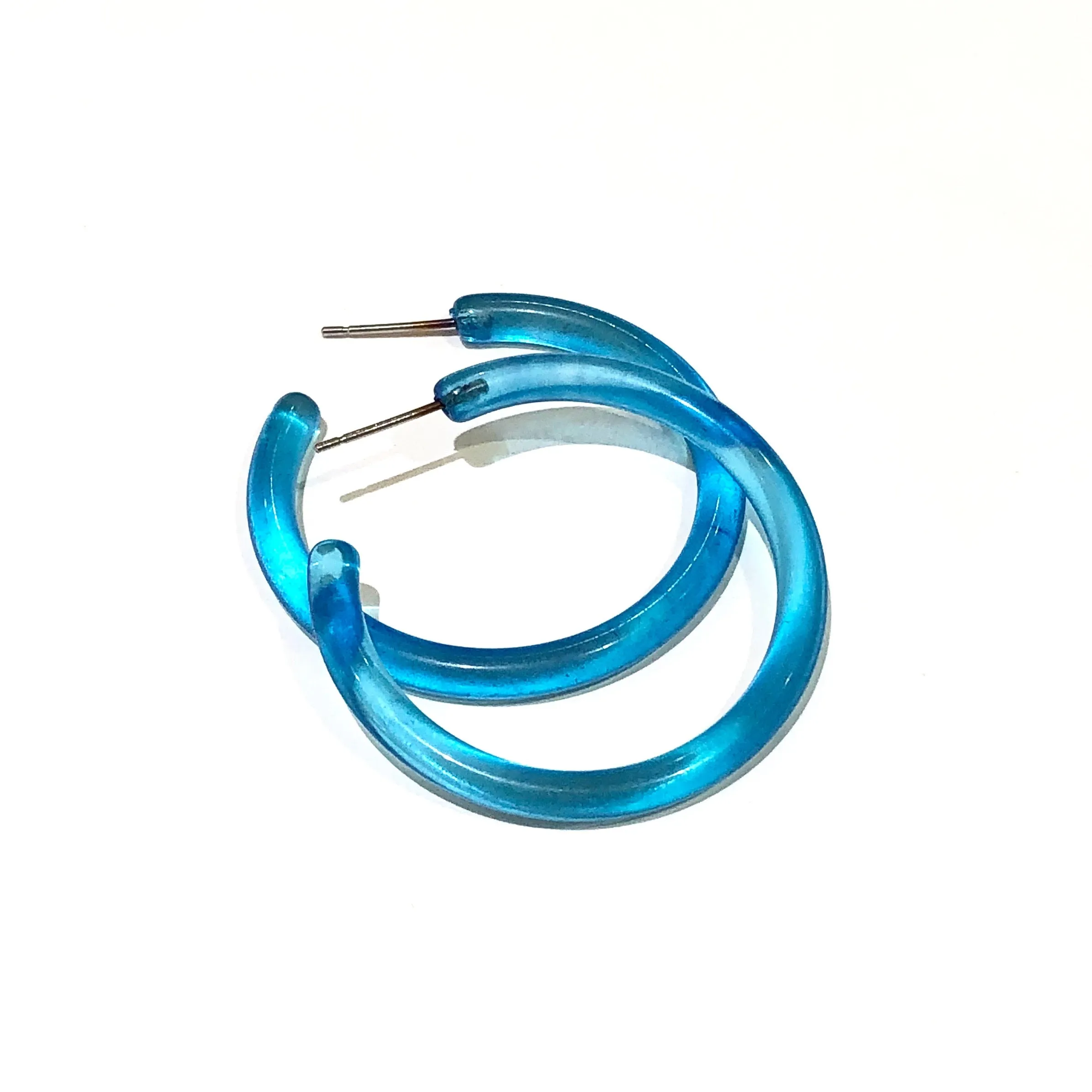 Aqua Blue Jelly Hoop Earrings - 1.5"