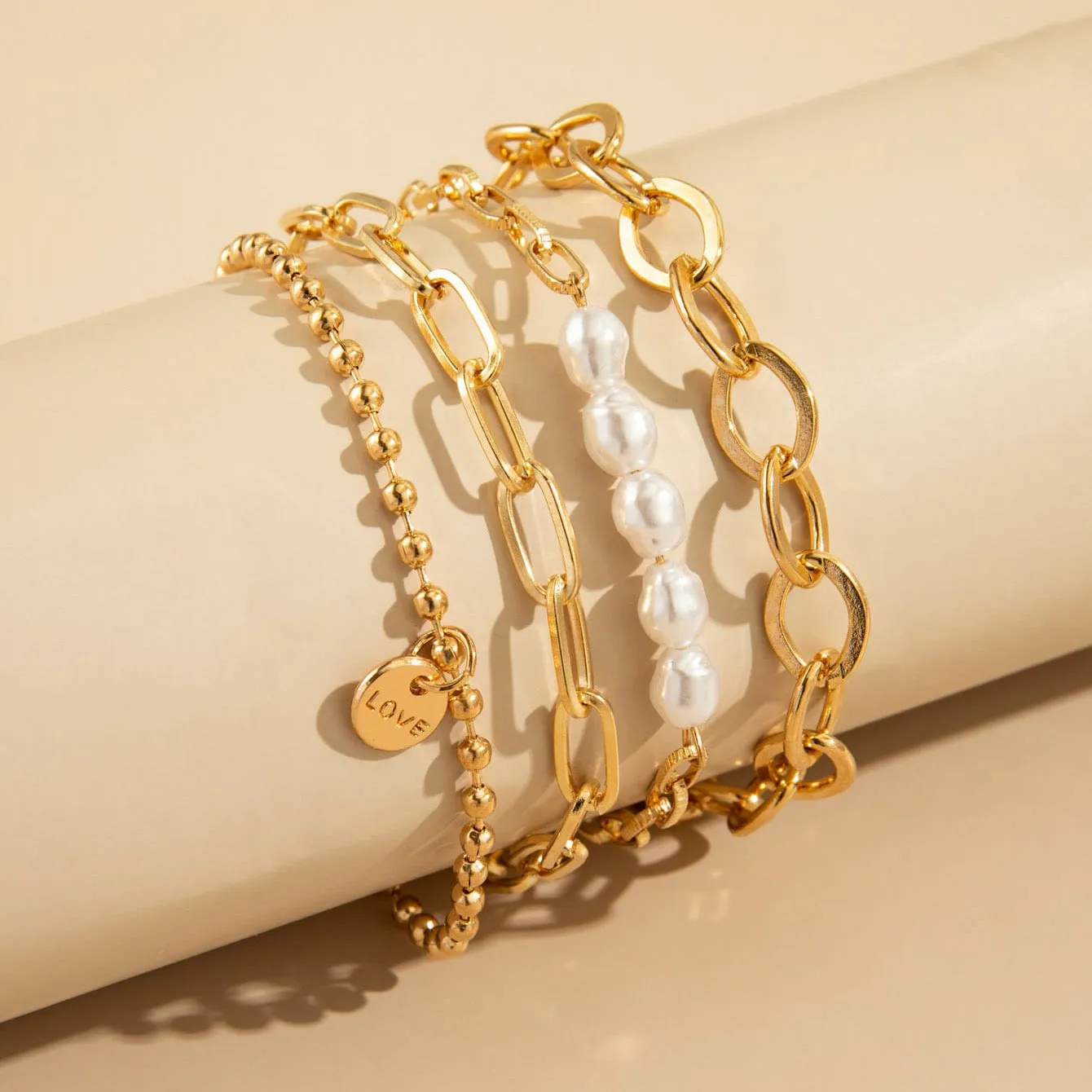 B849 - Golden Layered Pearl Bracelet