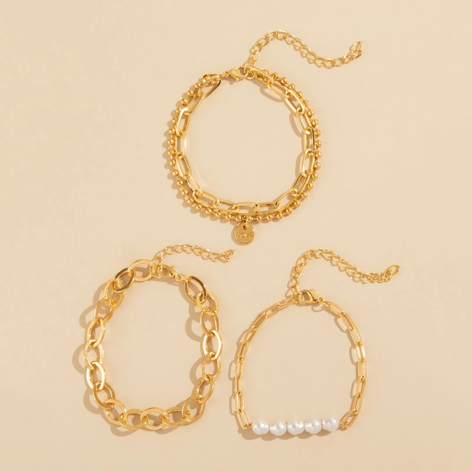 B849 - Golden Layered Pearl Bracelet