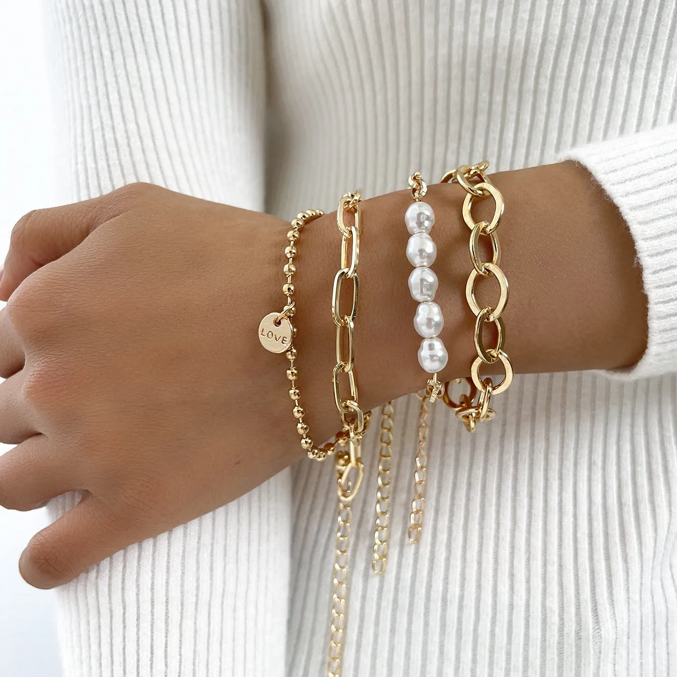 B849 - Golden Layered Pearl Bracelet