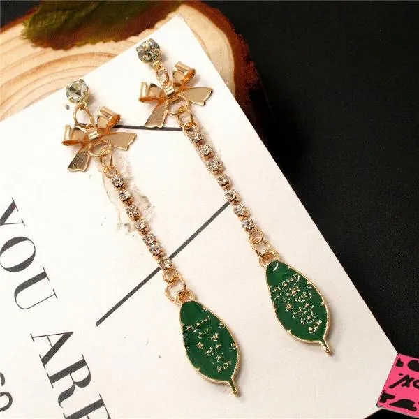 Betsey Johnson Green Leaf Enamel Earrings