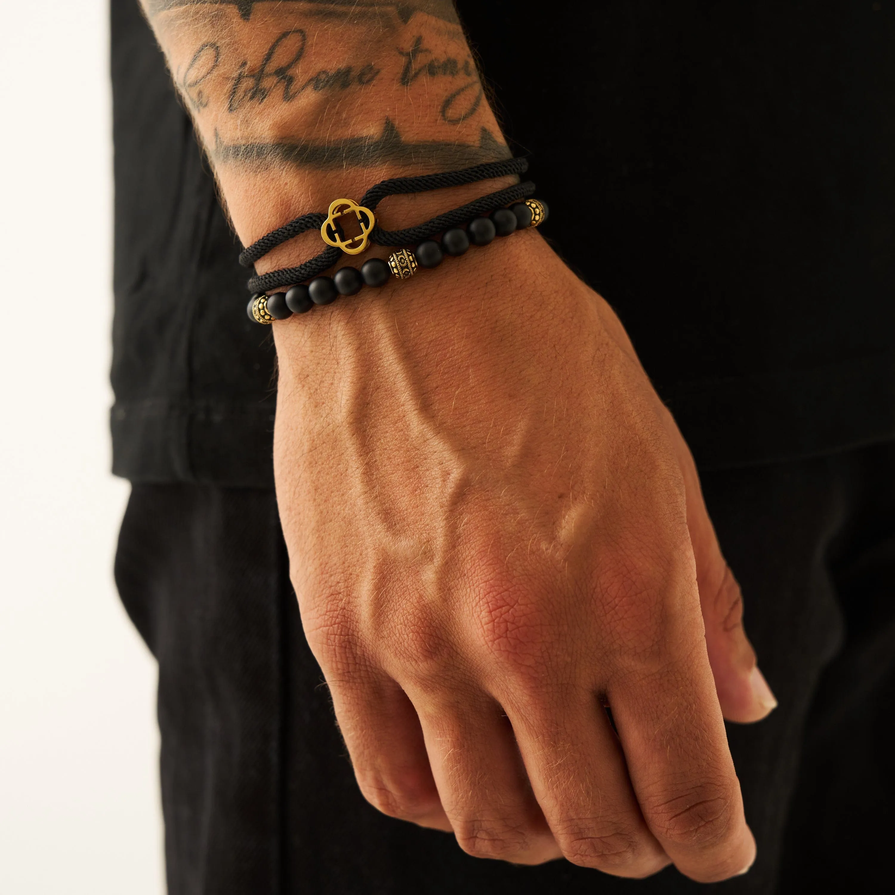 Black Cord Bracelet (Gold)