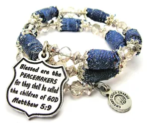 Blessed Are The Peacemakers For They Shall Be Called The Children Of God Matthew 5:9 Blue Jean Beaded Wrap Bracelet