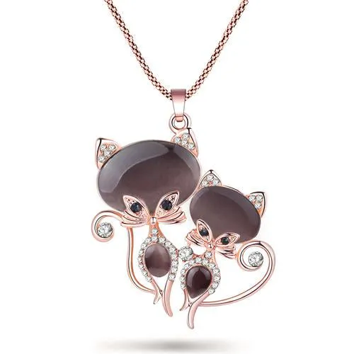 Bonsny Cat Necklace Long Pendant