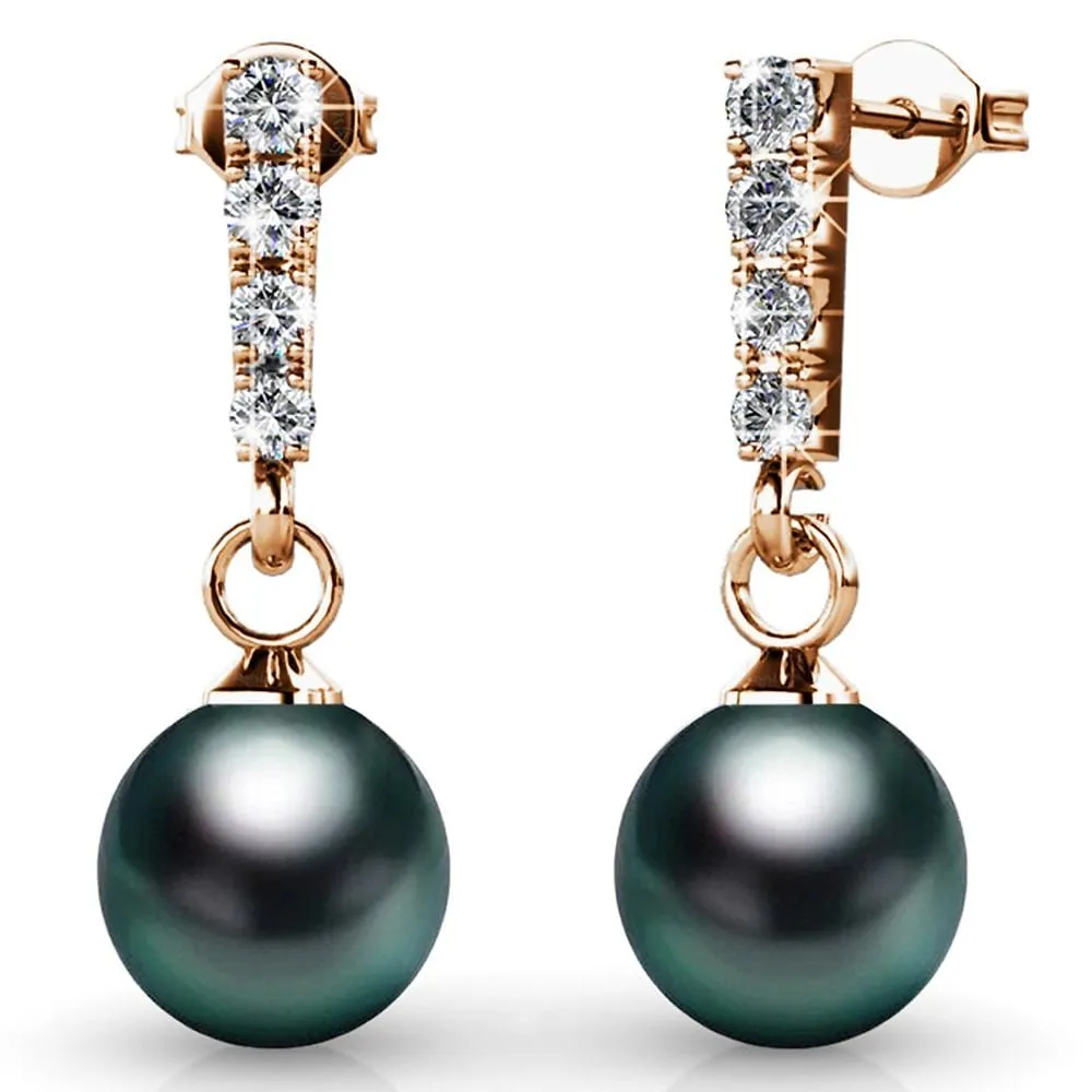 Boxed 2 Pairs Lustrous Earrings Set Embellished with SWAROVSKI Crystal Iridescent Tahitian Look Pearls