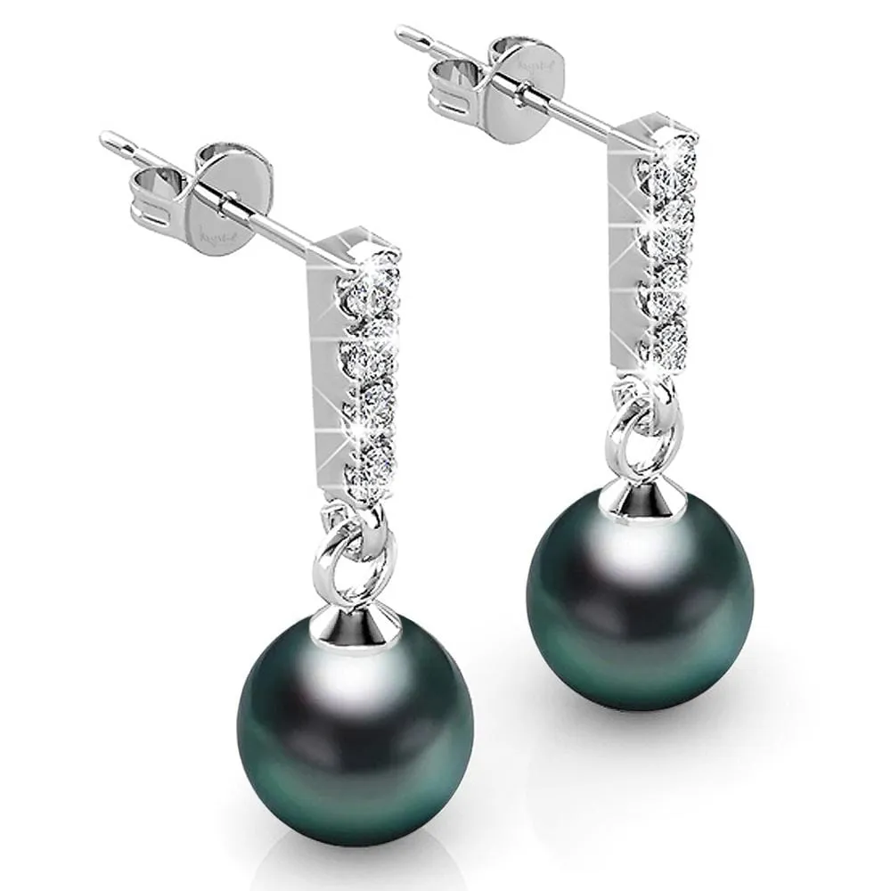 Boxed 2 Pairs Lustrous Earrings Set Embellished with SWAROVSKI Crystal Iridescent Tahitian Look Pearls