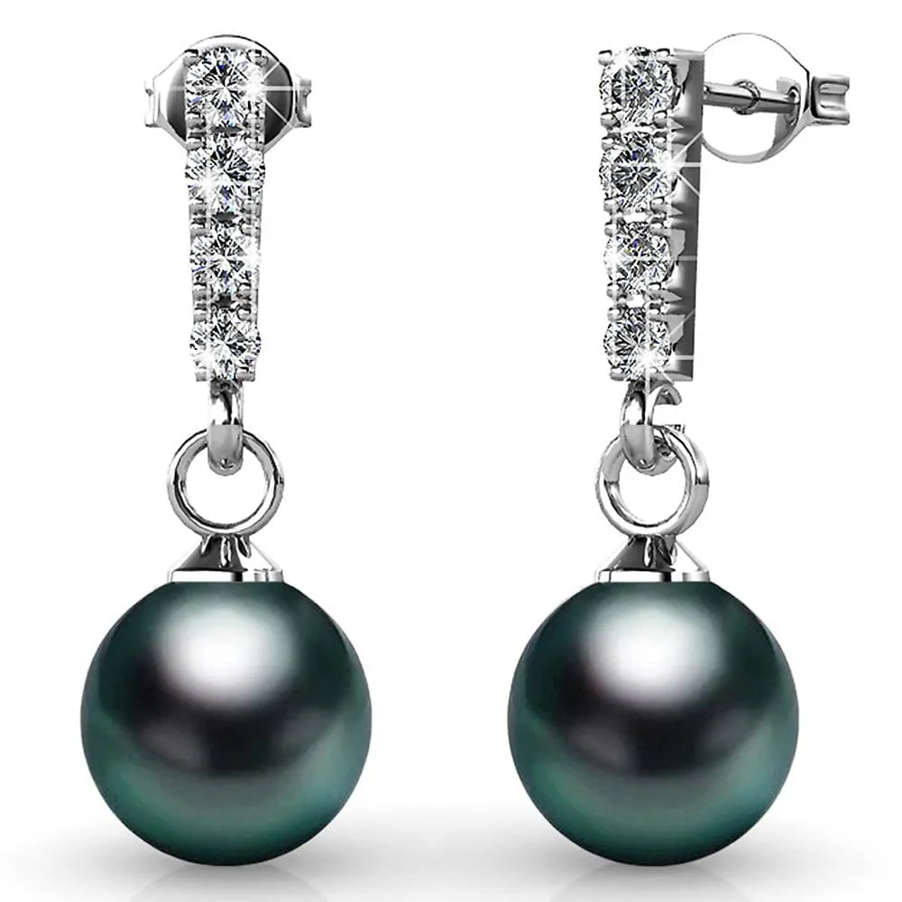 Boxed 2 Pairs Lustrous Earrings Set Embellished with SWAROVSKI Crystal Iridescent Tahitian Look Pearls