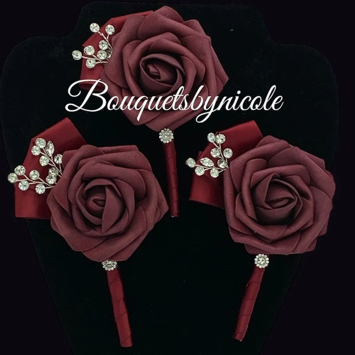 Burgundy Mauve Cascade Bouquet l Waterfall bouquet l  Real Touch Roses Brooch Bouquet CB-011