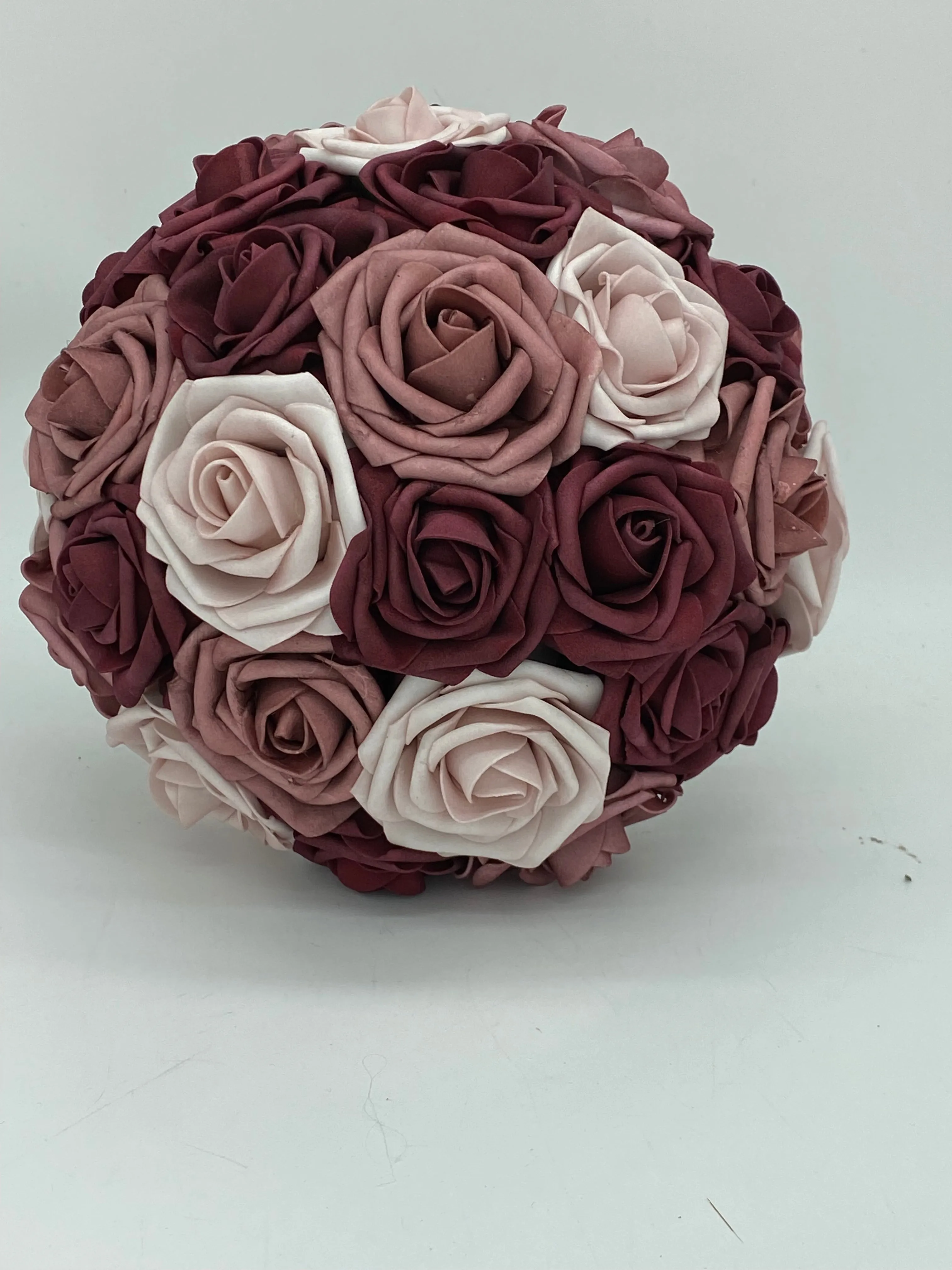 Burgundy Mauve Round Bouquet l Waterfall bouquet l  Real Touch Roses Brooch Bouquet BOU-029