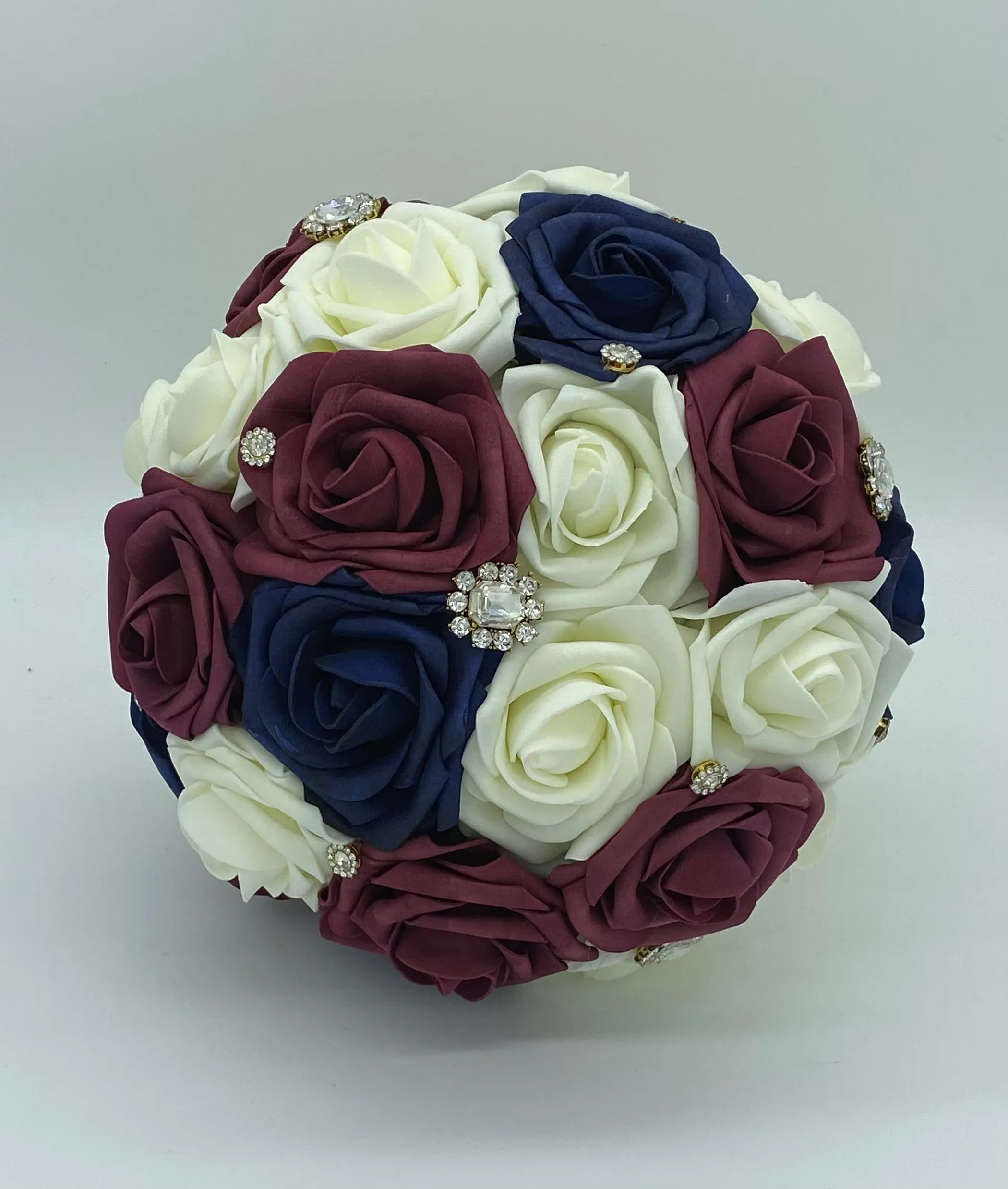 Burgundy Navy Cascade Bouquet l Waterfall bouquet l  Real Touch Roses Brooch Bouquet CB-013