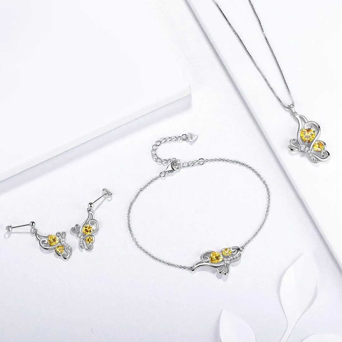 Butterfly Birthstone November Citrine Necklace Women Girls Jewelry Birthday Gift Sterling Silver