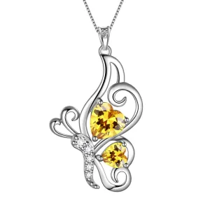 Butterfly Birthstone November Citrine Necklace Women Girls Jewelry Birthday Gift Sterling Silver