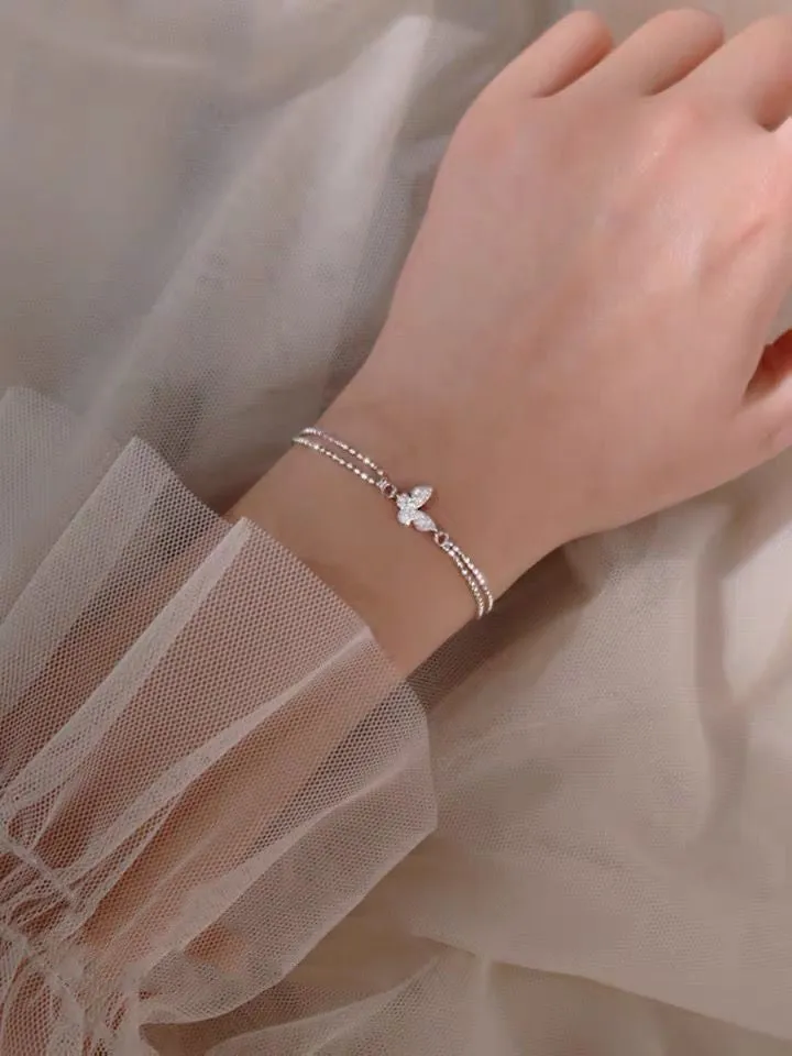 Butterfly diamond double-layered bracelet