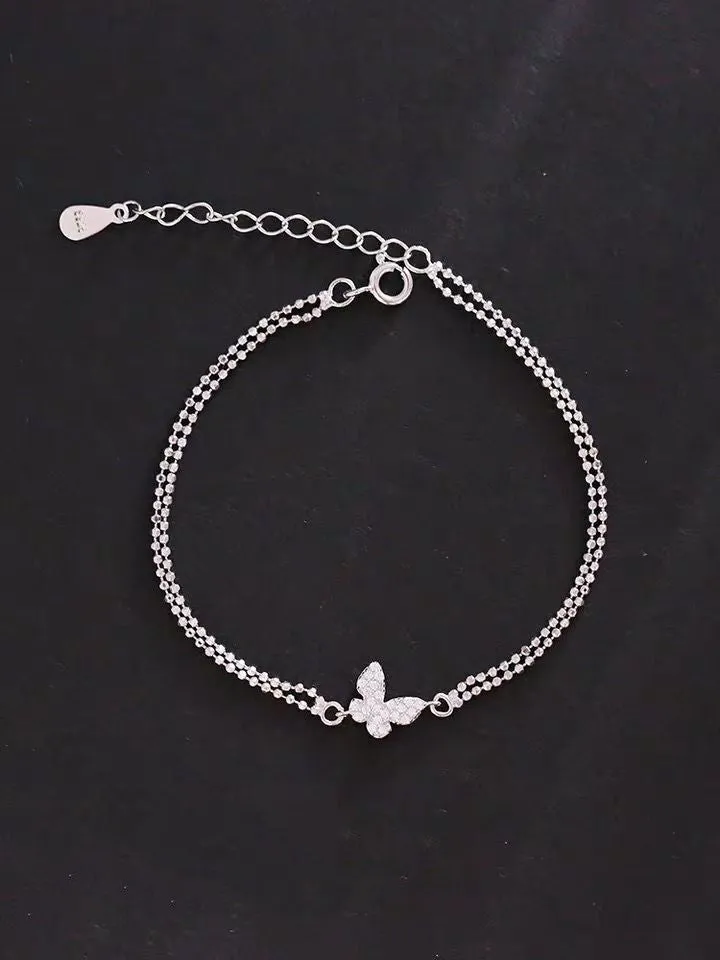 Butterfly diamond double-layered bracelet