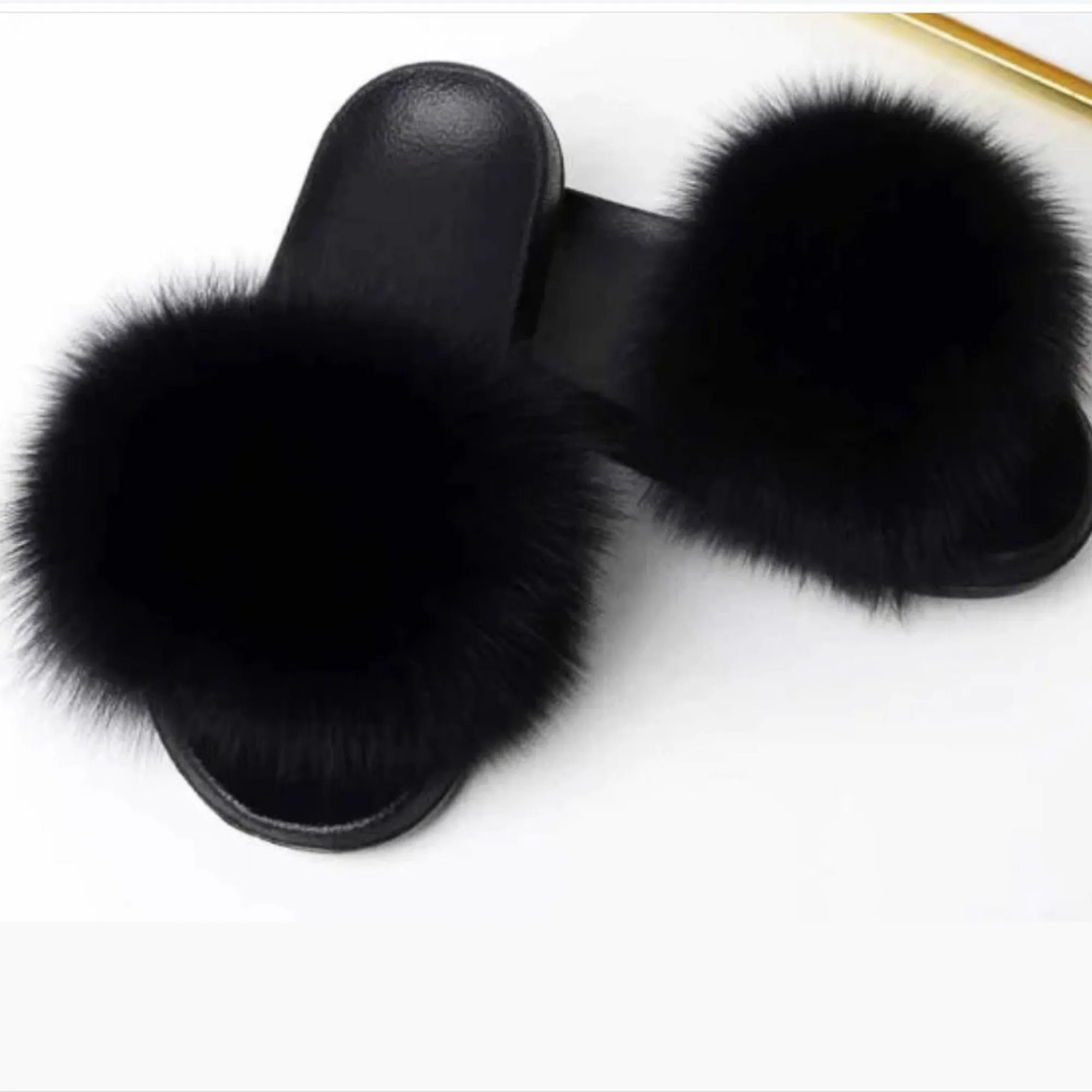 BY ORDER Real Fox Fur Slides Women Girl Genuine Leather Beach Large Finnish Fox Fur Sandals Summer Slippers Fashion Fluffy Shoes Flip Flops