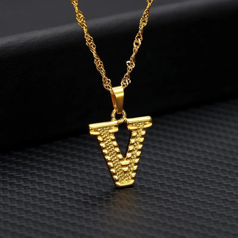 Capital Letter Necklaces Charm Jewelry NCJSOII24 Stainless Steel Golden Color