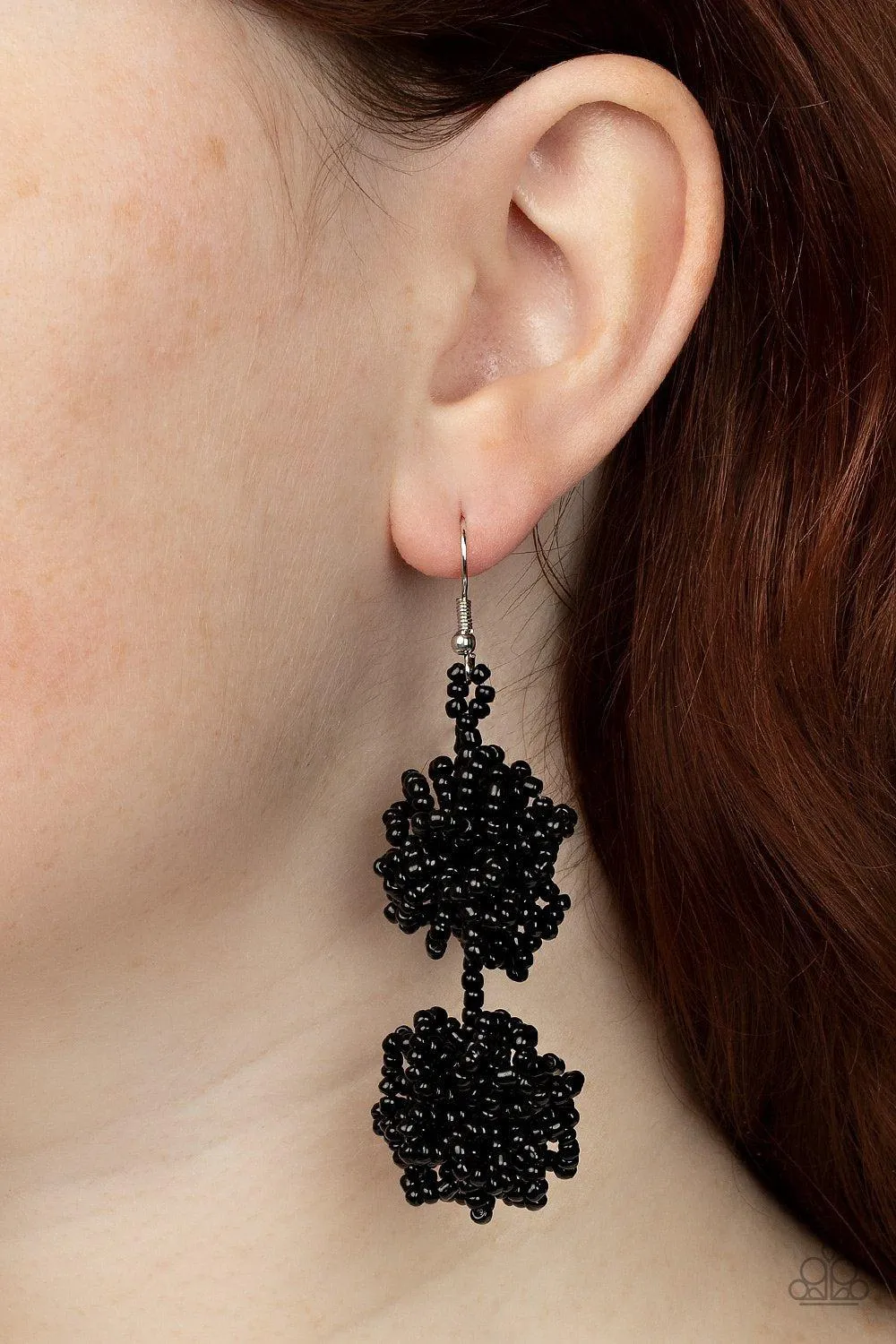 Celestial Collision Black Seed Bead Earrings - Paparazzi Accessories