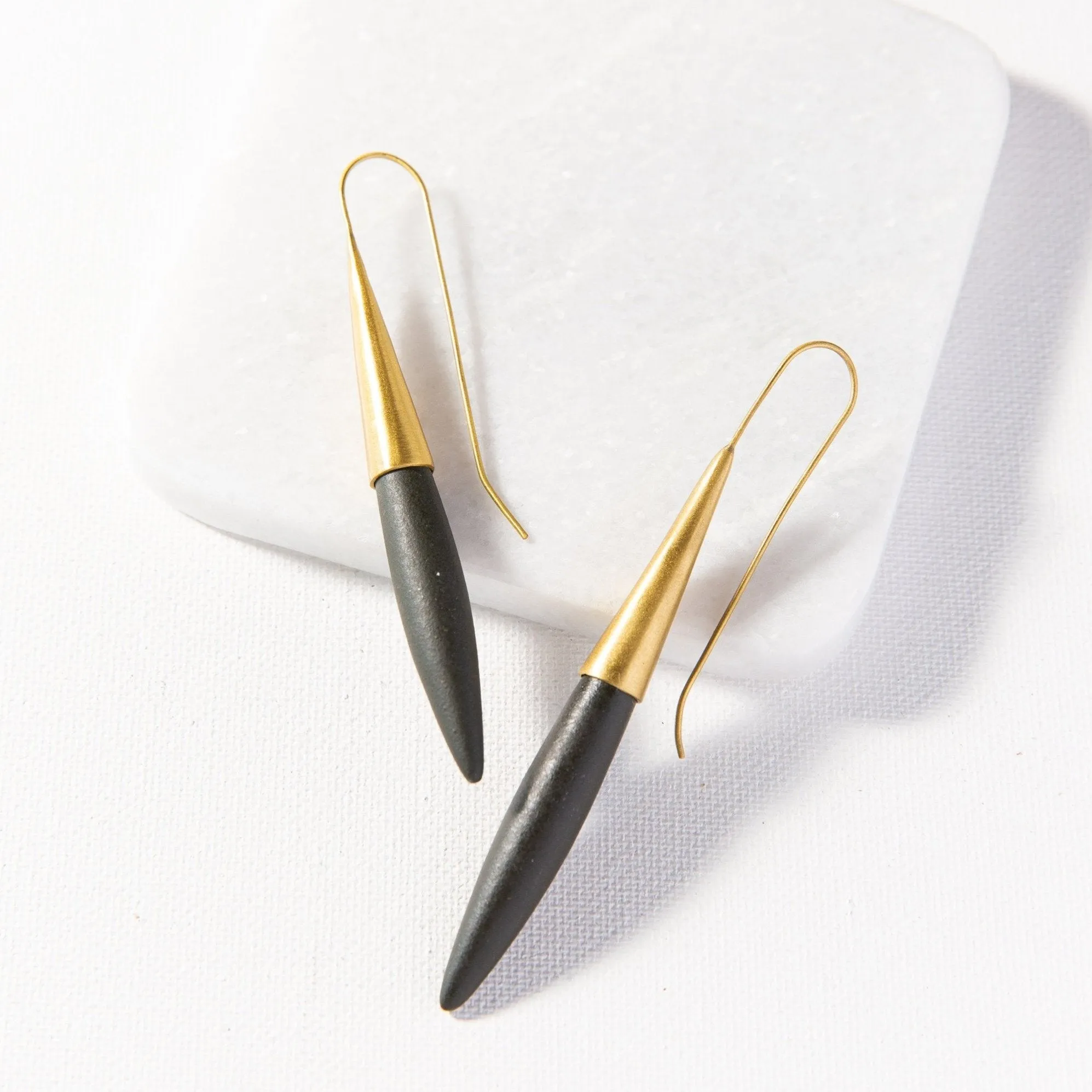 Ceramic And Brass Spike Earrings