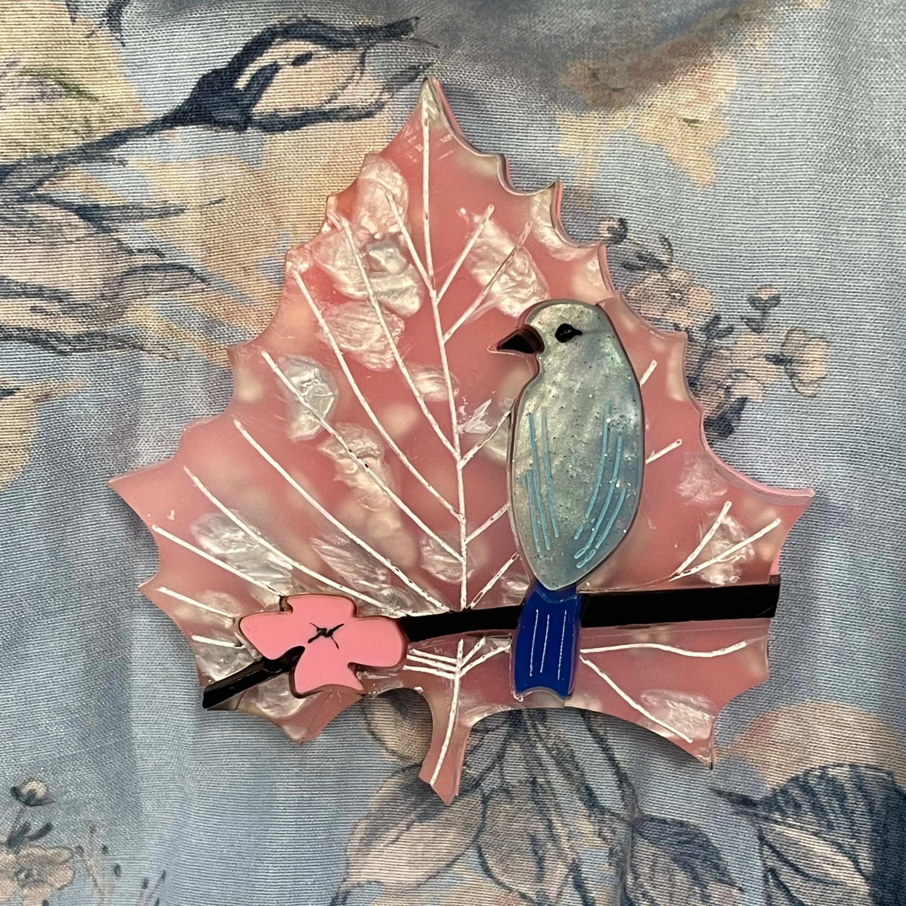 Cherry Blossom Blue bird Leaf 🍁- Brooch