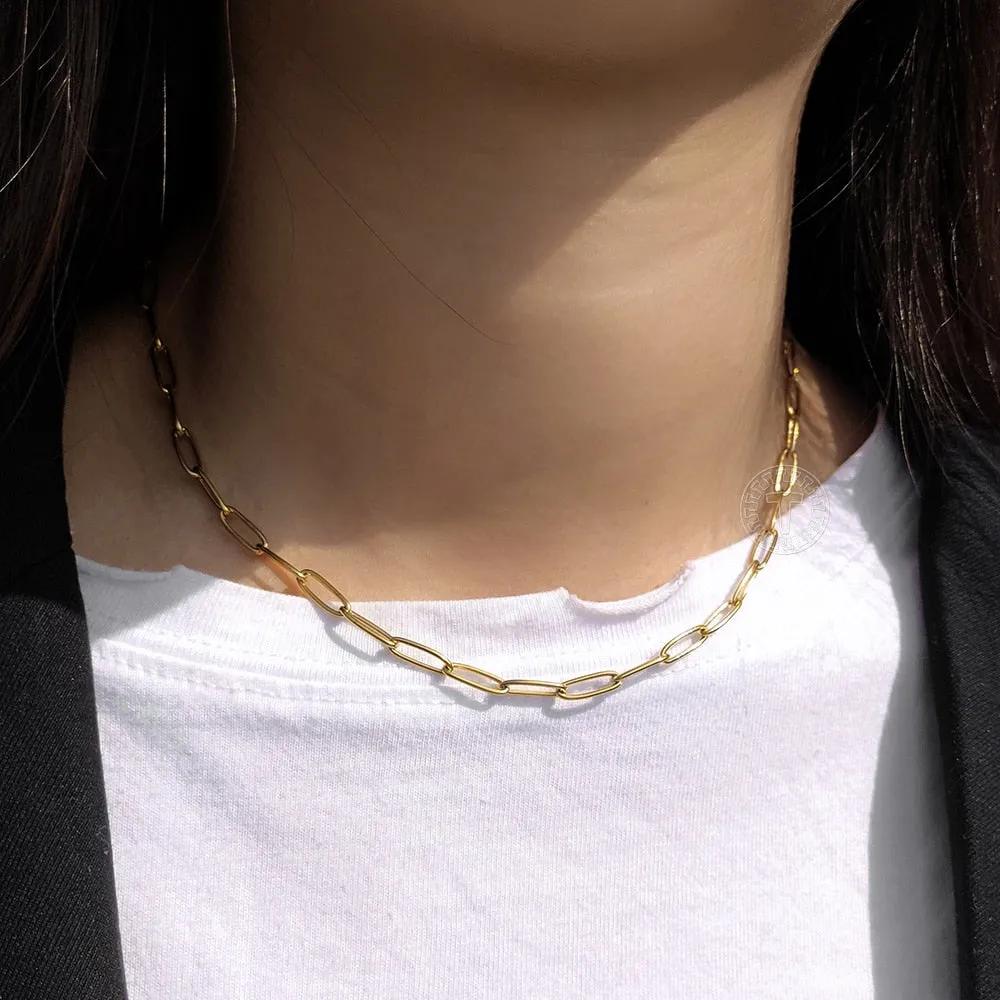 Chic Stainless Steel Paperclip Necklace for Women Rectangle Link Paper