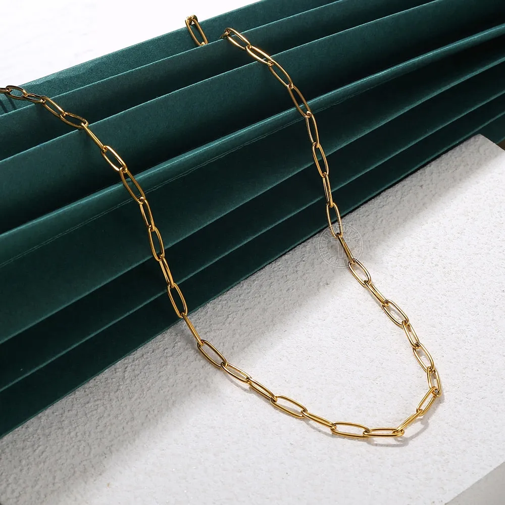 Chic Stainless Steel Paperclip Necklace for Women Rectangle Link Paper