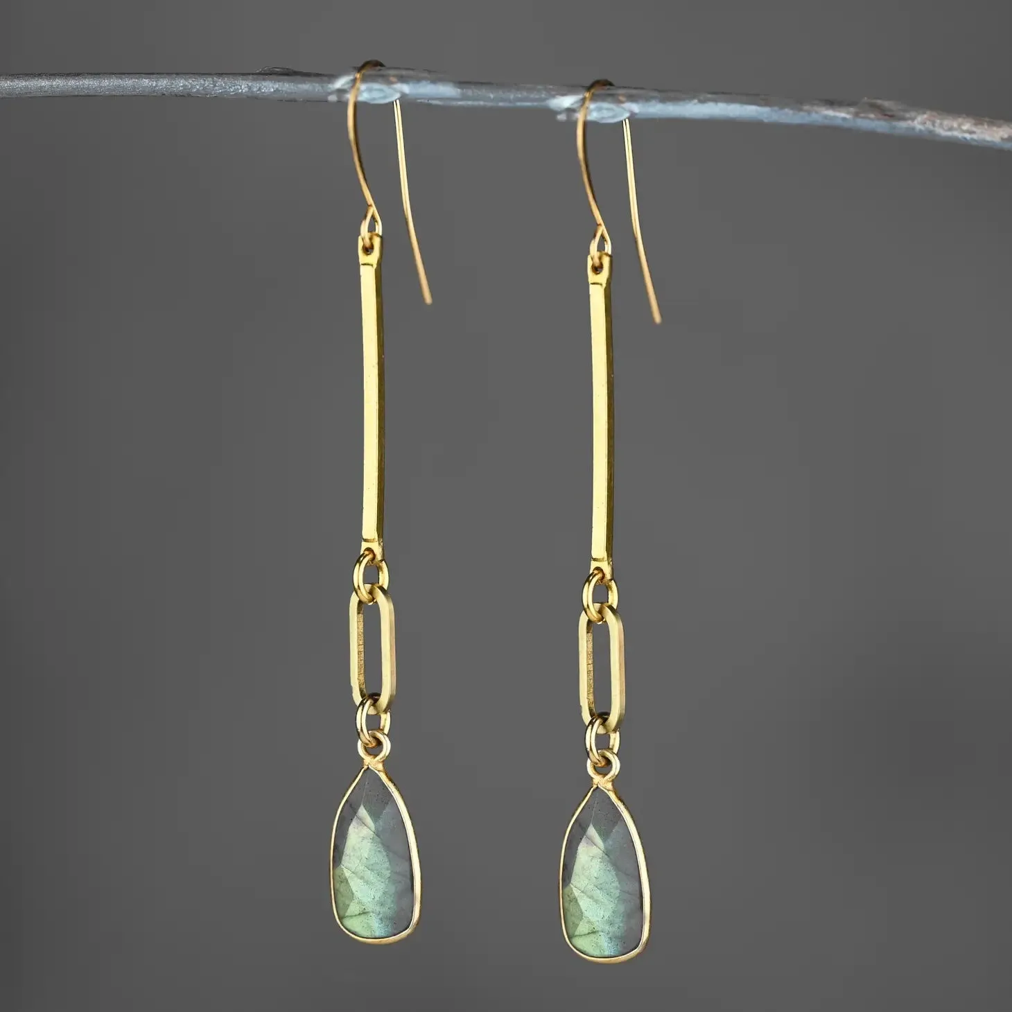 Classic Bar Oval Semi Precious Tear Drop Earrings