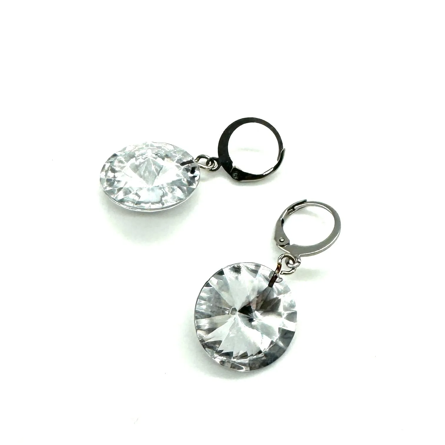 Clear Silver Shine On Rivoli Earrings